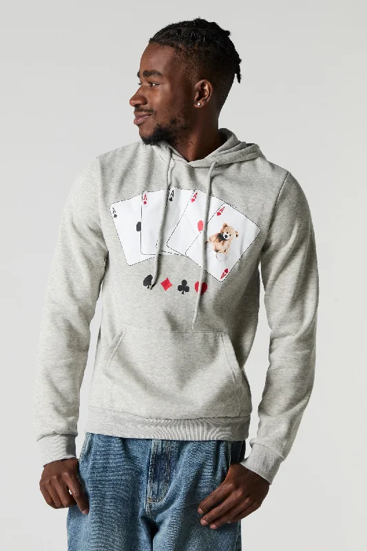 Women's sweatshirt with a mesh panel insert for breathability during workoutsBear Playing Card Graphic Fleece Hoodie Women's sweatshirt with a mesh panel insert for breathability during workoutsBear Playing Card Graphic Fleece Hoodie