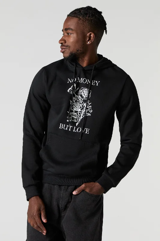 Women's cropped sweatshirt with a lace - trimmed hem for a romantic lookNo Money But Love Graphic Fleece Hoodie Women's cropped sweatshirt with a lace - trimmed hem for a romantic lookNo Money But Love Graphic Fleece Hoodie