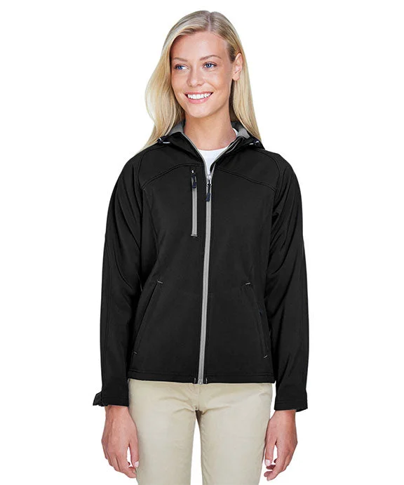 Women's tie - front hoodie in a lightweight fabric for summer layering78166 - North End Ladies Prospect Two-Layer Fleece Bonded Soft Shell Hooded Jacket | Black