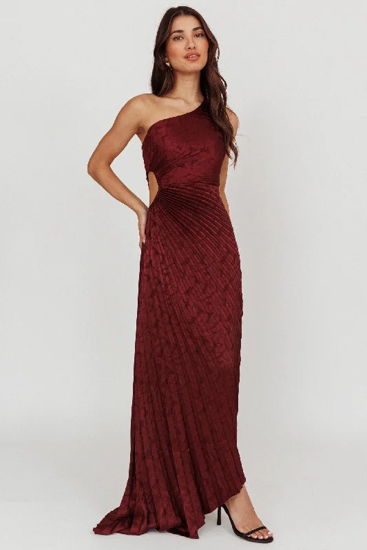 Strapless Women Dress with a Built - in Bra for Comfort and SupportAmelie One-Shoulder Accordion Pleat Maxi Dress Merlot Strapless Women Dress with a Built - in Bra for Comfort and SupportAmelie One-Shoulder Accordion Pleat Maxi Dress Merlot