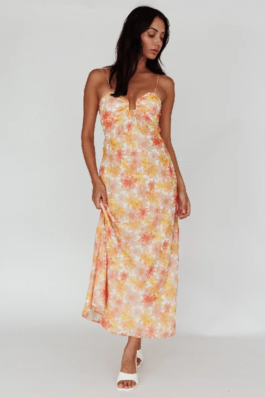 Ruffled Women Dress with Multiple Layers for a Playful and Girly StyleArika Twist Back Midi Dress Floral Yellow Ruffled Women Dress with Multiple Layers for a Playful and Girly StyleArika Twist Back Midi Dress Floral Yellow