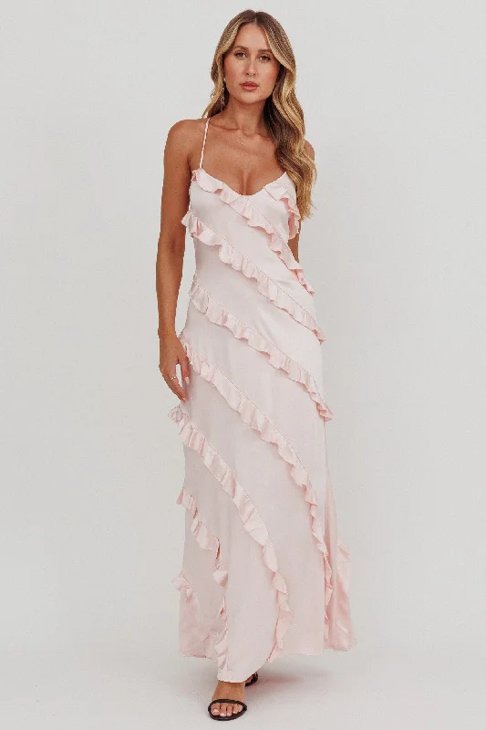 Halter Neck Women Dress to Show Off the Shoulders and NecklineArrabel Ruffle Trim Maxi Dress Blush Halter Neck Women Dress to Show Off the Shoulders and NecklineArrabel Ruffle Trim Maxi Dress Blush