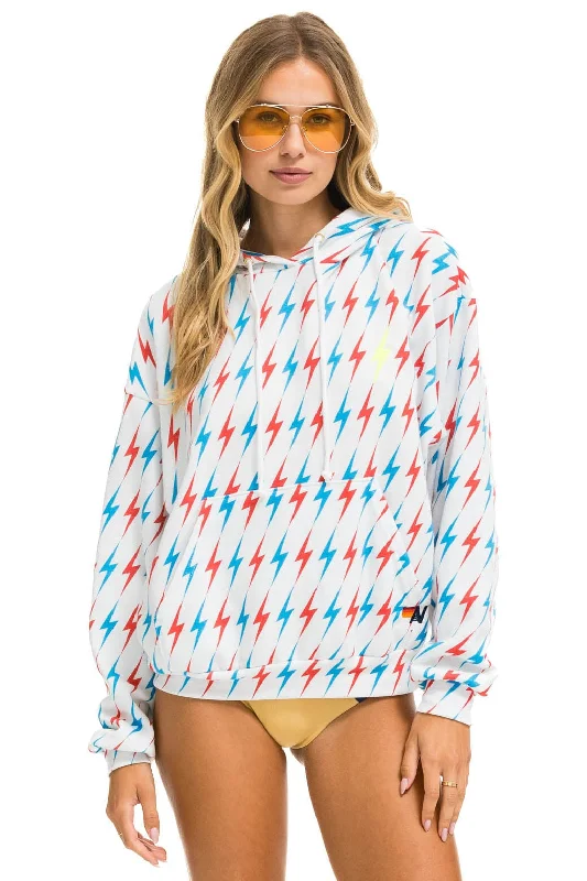 Women's tie - dye hoodie in bright colors for a retro and eye - catching styleAVIATOR BOLT W/ BOLT EMBROIDERY RELAXED PULLOVER HOODIE - WHITE // USA Women's tie - dye hoodie in bright colors for a retro and eye - catching styleAVIATOR BOLT W/ BOLT EMBROIDERY RELAXED PULLOVER HOODIE - WHITE // USA
