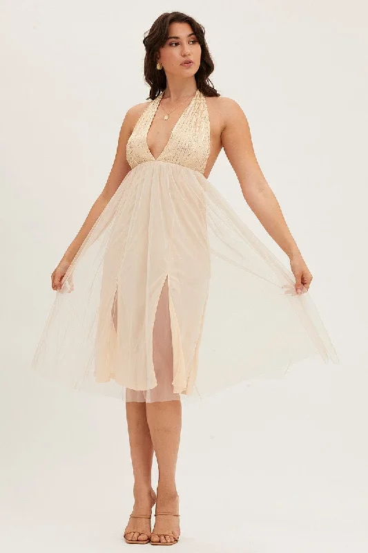 Wrap - Style Women Dress with Adjustable Fit for All Body TypesBeige Midi Dress Backless V Neck Lace Wrap - Style Women Dress with Adjustable Fit for All Body TypesBeige Midi Dress Backless V Neck Lace