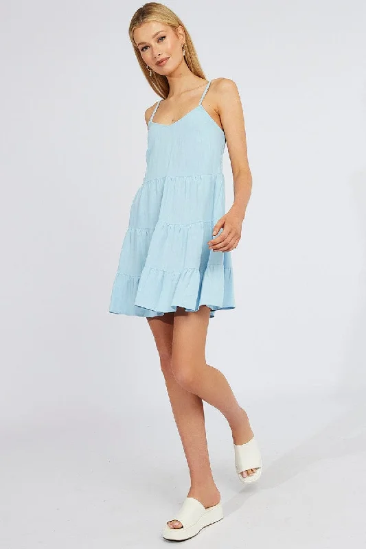 Sheath Women Dress with a Tailored Fit for a Professional LookBlue Fit and Flare Dress Sleeveless Tiered Sheath Women Dress with a Tailored Fit for a Professional LookBlue Fit and Flare Dress Sleeveless Tiered