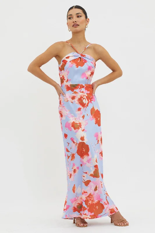 Empire Waist Women Dress to Accentuate the Bust and Conceal the WaistCarter Foldover Neckline Maxi Dress Blue Pink Empire Waist Women Dress to Accentuate the Bust and Conceal the WaistCarter Foldover Neckline Maxi Dress Blue Pink