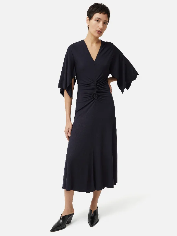 Maxi Women Dress with Floral Print for a Bohemian VibeCrepe Handkerchief Dress | Navy Maxi Women Dress with Floral Print for a Bohemian VibeCrepe Handkerchief Dress | Navy