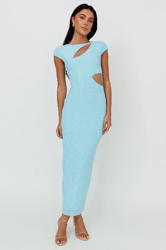 Mermaid - Style Women Dress with a Fitted Silhouette for Special OccasionsElenice Cap Sleeve Cut-Out Midi Dress Blue Mermaid - Style Women Dress with a Fitted Silhouette for Special OccasionsElenice Cap Sleeve Cut-Out Midi Dress Blue