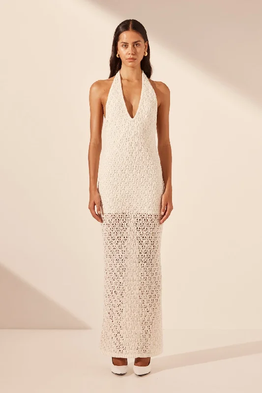 Halter Neck Women Dress to Show Off the Shoulders and NecklineEMILIO HALTER OPEN BACK MAXI DRESS - RICE Halter Neck Women Dress to Show Off the Shoulders and NecklineEMILIO HALTER OPEN BACK MAXI DRESS - RICE