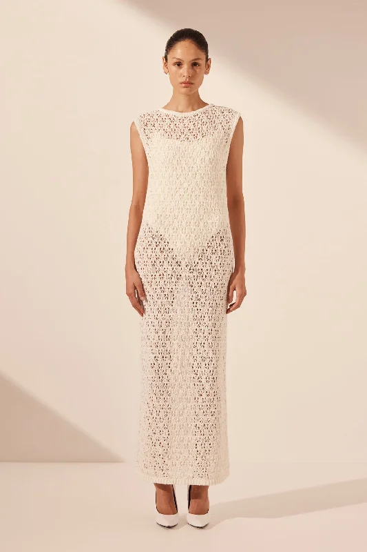 Mermaid - Style Women Dress with a Fitted Silhouette for Special OccasionsEMILIO ROUND NECK MIDI DRESS - RICE Mermaid - Style Women Dress with a Fitted Silhouette for Special OccasionsEMILIO ROUND NECK MIDI DRESS - RICE