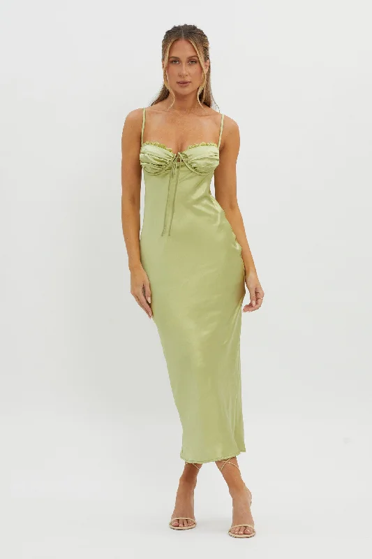 Ball Gown Women Dress with a Full Skirt for a Princess - like LookFortune Lace Trim Bust Tie Midi Dress Lime Ball Gown Women Dress with a Full Skirt for a Princess - like LookFortune Lace Trim Bust Tie Midi Dress Lime