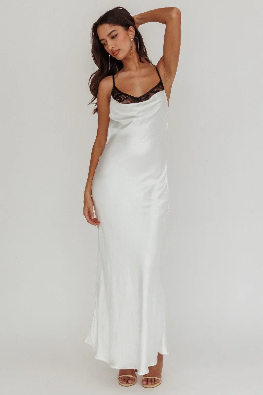 Mini Women Dress with a Short Hem for a Young and Trendy StyleGentle Touch Cowl Neck Satin Maxi Dress White Mini Women Dress with a Short Hem for a Young and Trendy StyleGentle Touch Cowl Neck Satin Maxi Dress White