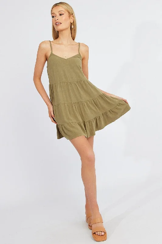 Lace - Embellished Women Dress for an Elegant and Sophisticated AppearanceGreen Fit and Flare Dress Sleeveless Tiered Lace - Embellished Women Dress for an Elegant and Sophisticated AppearanceGreen Fit and Flare Dress Sleeveless Tiered