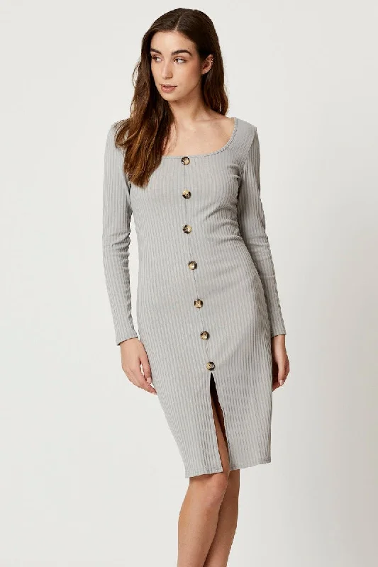 Wrap - Style Women Dress with Adjustable Fit for All Body TypesGrey Rib Button Front Dress Wrap - Style Women Dress with Adjustable Fit for All Body TypesGrey Rib Button Front Dress