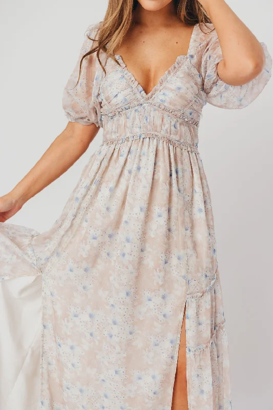 Plus Size Women Dress with a Flattering A - Line Cut for Comfort and StyleDaphne Maxi Dress in Beige Blue Floral - Bump Friendly & Inclusive Sizing (S-3XL) Plus Size Women Dress with a Flattering A - Line Cut for Comfort and StyleDaphne Maxi Dress in Beige Blue Floral - Bump Friendly & Inclusive Sizing (S-3XL)