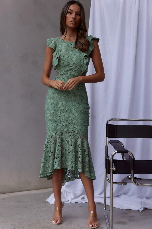 Off - the - Shoulder Women Dress for a Romantic and Feminine LookJackie Pinafore Floral Lace Dress Avocado