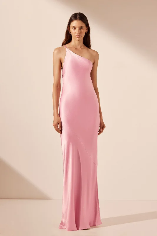 Sheath Women Dress with a Tailored Fit for a Professional LookLA LUNE ONE SHOULDER COWL BACK MAXI DRESS - PEONY Sheath Women Dress with a Tailored Fit for a Professional LookLA LUNE ONE SHOULDER COWL BACK MAXI DRESS - PEONY