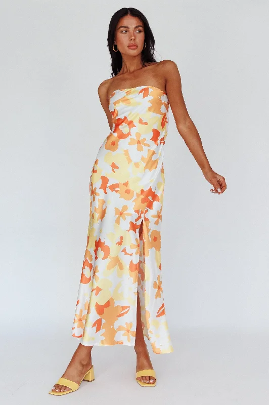 Mermaid - Style Women Dress with a Fitted Silhouette for Special OccasionsLatisha Strappy Cowl Back Midi Dress Floral Orange Mermaid - Style Women Dress with a Fitted Silhouette for Special OccasionsLatisha Strappy Cowl Back Midi Dress Floral Orange