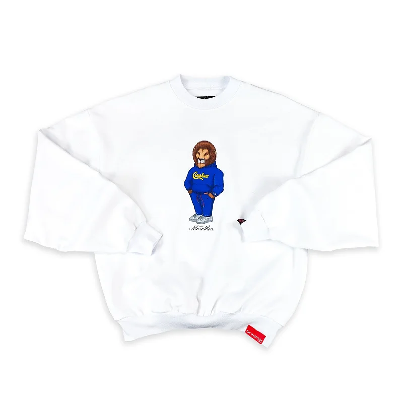 Women's quarter - zip sweatshirt made of organic cotton for eco - conscious fashionLeo The Marathon Lion (Crenshaw Hoodie) Crewneck - White Women's quarter - zip sweatshirt made of organic cotton for eco - conscious fashionLeo The Marathon Lion (Crenshaw Hoodie) Crewneck - White