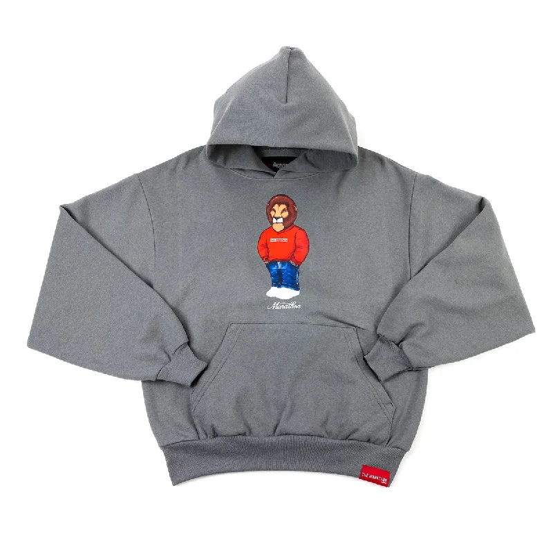 Women's hoodie with a kangaroo pocket and a pom - pom drawstring for added charmLeo The Marathon Lion (Marathon Crewneck) Hoodie - Slate Grey Women's hoodie with a kangaroo pocket and a pom - pom drawstring for added charmLeo The Marathon Lion (Marathon Crewneck) Hoodie - Slate Grey
