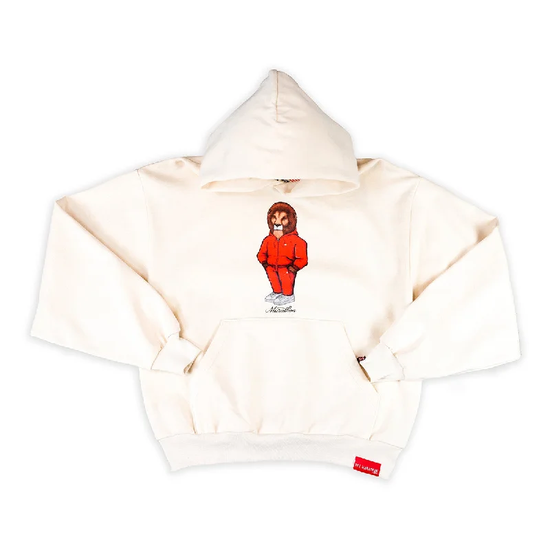 Women's mock - neck sweatshirt made of moisture - wicking material for fitness useLeo The Marathon Lion (TMC Flag Sweatsuit) Hoodie - Bone Women's mock - neck sweatshirt made of moisture - wicking material for fitness useLeo The Marathon Lion (TMC Flag Sweatsuit) Hoodie - Bone