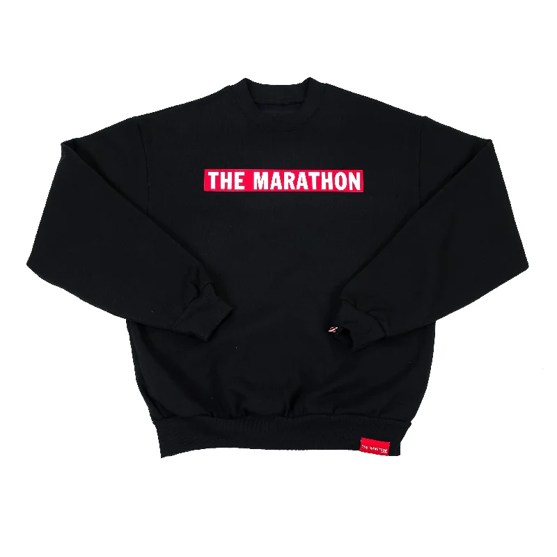 Women's sweatshirt with a mesh panel insert for breathability during workoutsLimited Edition Marathon Bar Crewneck - Black Women's sweatshirt with a mesh panel insert for breathability during workoutsLimited Edition Marathon Bar Crewneck - Black