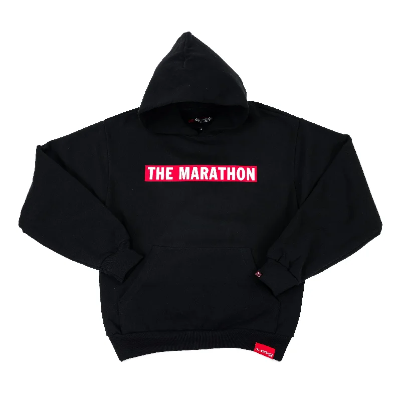Women's oversized cropped hoodie with drawstrings for a trendy lookLimited Edition Marathon Bar Hoodie - Black Women's oversized cropped hoodie with drawstrings for a trendy lookLimited Edition Marathon Bar Hoodie - Black