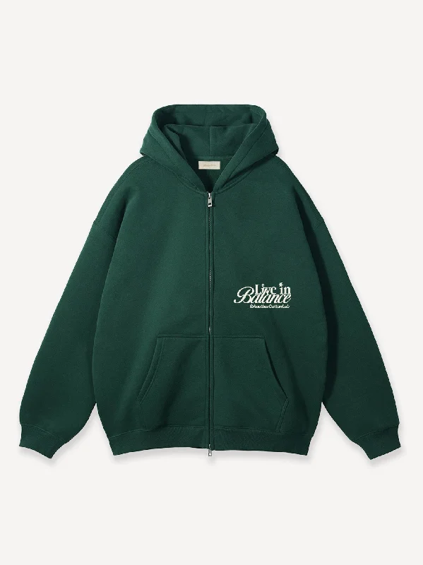 Women's hoodie with a kangaroo pocket and a pom - pom drawstring for added charmLive in Balance Oversized Zip Hoodie Women's hoodie with a kangaroo pocket and a pom - pom drawstring for added charmLive in Balance Oversized Zip Hoodie