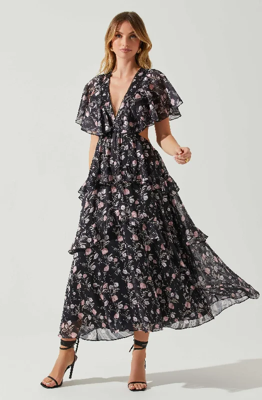 Lucy Flutter Sleeve Floral Cutout Maxi Dress