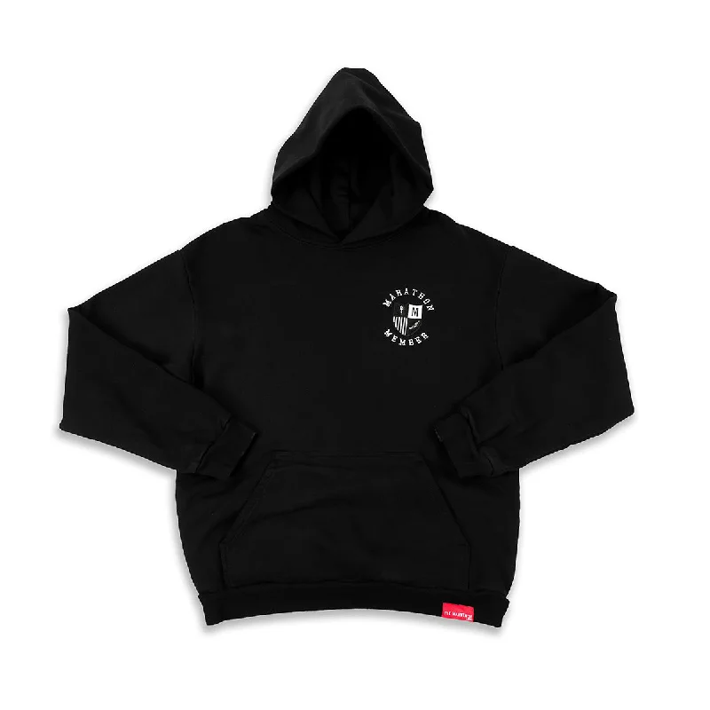Women's cropped sweatshirt with a lace - trimmed hem for a romantic lookMarathon Members Hoodie - Black Women's cropped sweatshirt with a lace - trimmed hem for a romantic lookMarathon Members Hoodie - Black