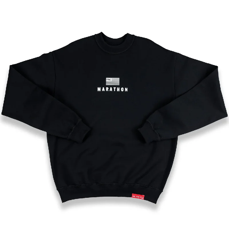 Women's oversized cropped hoodie with drawstrings for a trendy lookMarathon Modern Crewneck Sweatshirt - Black/White Women's oversized cropped hoodie with drawstrings for a trendy lookMarathon Modern Crewneck Sweatshirt - Black/White