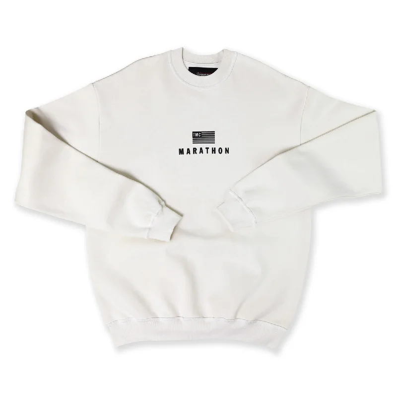 Women's sweatshirt with a mesh panel insert for breathability during workoutsMarathon Modern Crewneck Sweatshirt - Cream/Black Women's sweatshirt with a mesh panel insert for breathability during workoutsMarathon Modern Crewneck Sweatshirt - Cream/Black