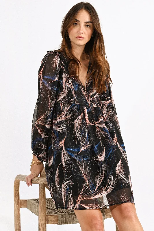 Off - the - Shoulder Women Dress for a Romantic and Feminine LookMolly Bracken V-Neck Swirl Mini Dress Black Lucie Off - the - Shoulder Women Dress for a Romantic and Feminine LookMolly Bracken V-Neck Swirl Mini Dress Black Lucie
