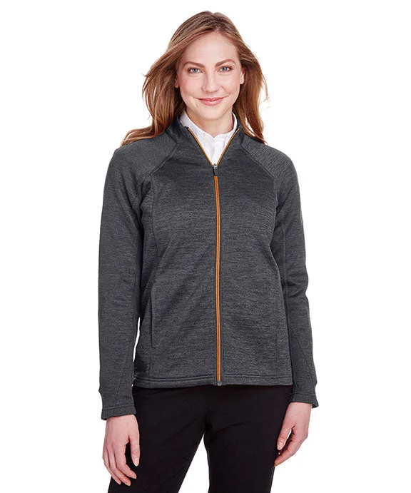 Women's oversized cropped hoodie with drawstrings for a trendy lookNE712W - North End Ladies Flux 2.0 Full-Zip Jacket | Black Heather/Orange Soda