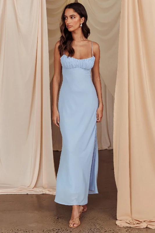Off - the - Shoulder Women Dress for a Romantic and Feminine LookNerida Twist Back Maxi Dress Steel Blue Off - the - Shoulder Women Dress for a Romantic and Feminine LookNerida Twist Back Maxi Dress Steel Blue