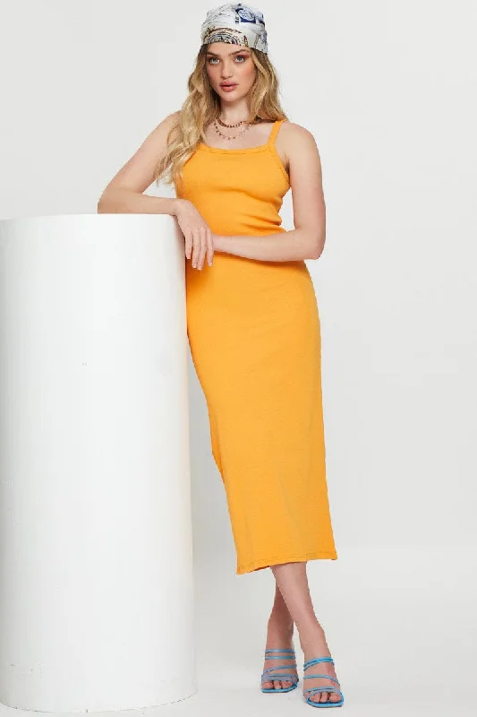 Ruffled Women Dress with Multiple Layers for a Playful and Girly StyleOrange Bodycon Dress Sleeveless Midi Ruffled Women Dress with Multiple Layers for a Playful and Girly StyleOrange Bodycon Dress Sleeveless Midi