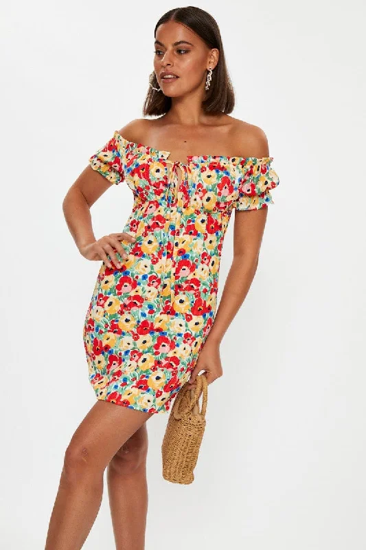 Printed Abstract Women Dress for a Modern and Artistic AppealPrint Off Shoulder Bustier Mini Dress Printed Abstract Women Dress for a Modern and Artistic AppealPrint Off Shoulder Bustier Mini Dress
