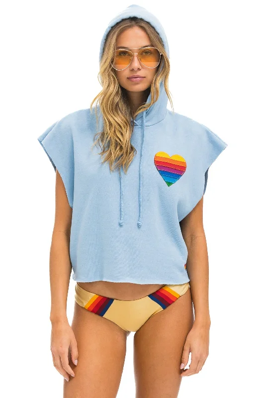 Women's long - sleeve cropped sweatshirt with ribbed cuffs for a snug fitRAINBOW HEART STITCH SLEEVELESS RELAXED CROPPED PULLOVER HOODIE - ICE Women's long - sleeve cropped sweatshirt with ribbed cuffs for a snug fitRAINBOW HEART STITCH SLEEVELESS RELAXED CROPPED PULLOVER HOODIE - ICE