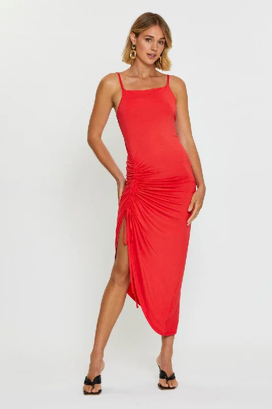 Strapless Women Dress with a Built - in Bra for Comfort and SupportRed Bodycon Dress Midi Strapless Women Dress with a Built - in Bra for Comfort and SupportRed Bodycon Dress Midi
