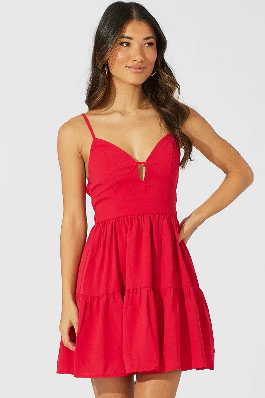 Mermaid - Style Women Dress with a Fitted Silhouette for Special OccasionsRed Fit And Flare Dress Sleeveless Mermaid - Style Women Dress with a Fitted Silhouette for Special OccasionsRed Fit And Flare Dress Sleeveless