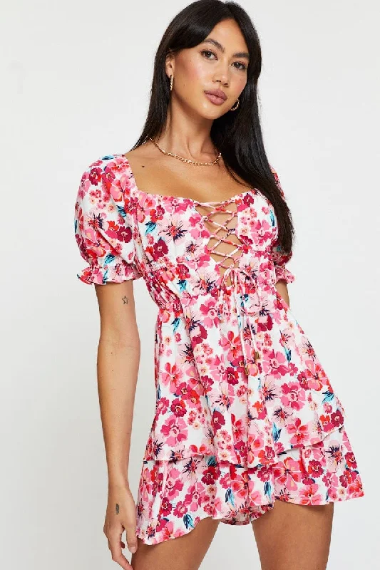 Strapless Women Dress with a Built - in Bra for Comfort and SupportRed Print Playsuit Short Sleeve Evening Strapless Women Dress with a Built - in Bra for Comfort and SupportRed Print Playsuit Short Sleeve Evening