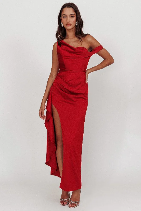 Backless Women Dress for a Sexy and Alluring Look at Evening EventsSensations Off Shoulder Satin Maxi Dress Red Backless Women Dress for a Sexy and Alluring Look at Evening EventsSensations Off Shoulder Satin Maxi Dress Red