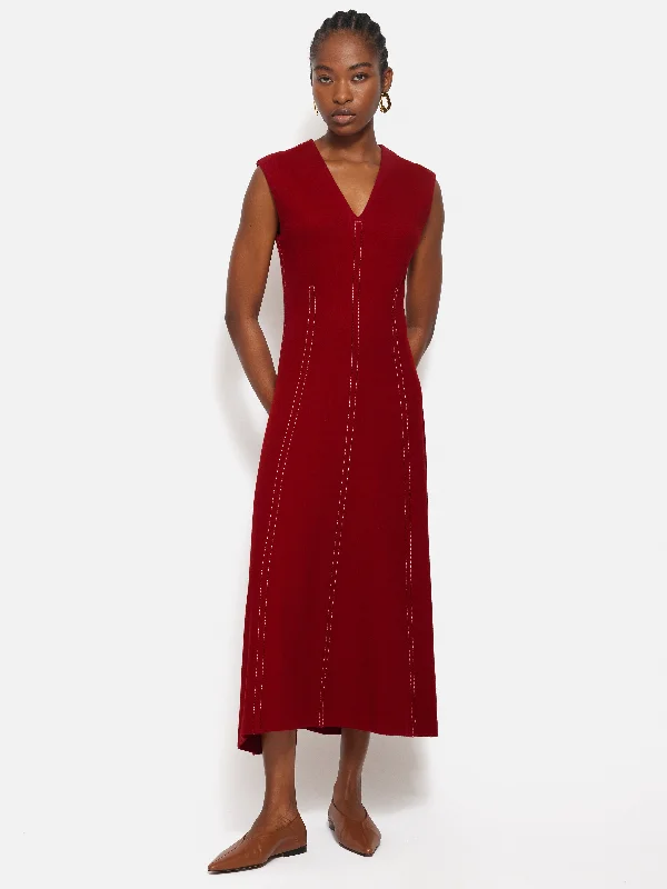 Long - Sleeve Women Dress in Velvet for a Luxurious Winter LookSleeveless Stitched Dress | Red Long - Sleeve Women Dress in Velvet for a Luxurious Winter LookSleeveless Stitched Dress | Red