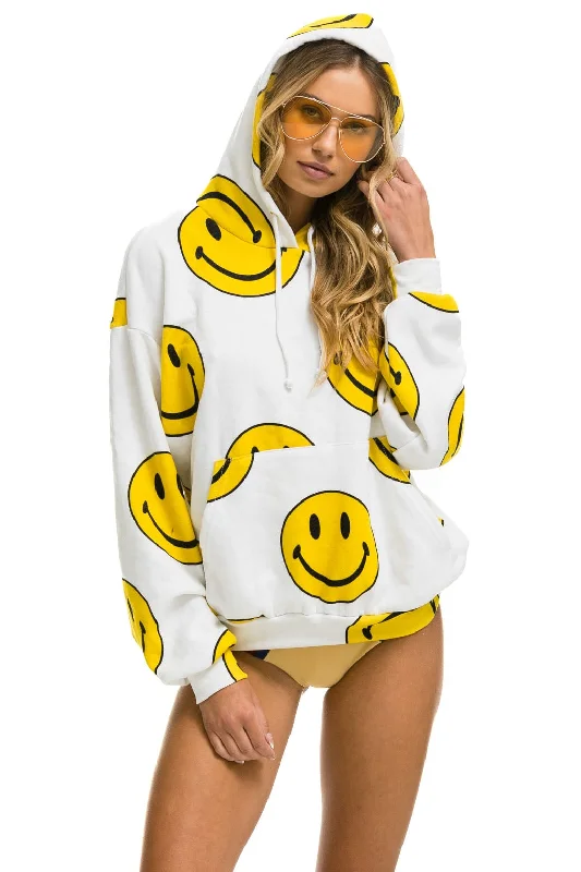 Women's color - block hoodie combining bold hues for a fashion - forward statementSMILEY REPEAT RELAXED PULLOVER HOODIE - WHITE Women's color - block hoodie combining bold hues for a fashion - forward statementSMILEY REPEAT RELAXED PULLOVER HOODIE - WHITE