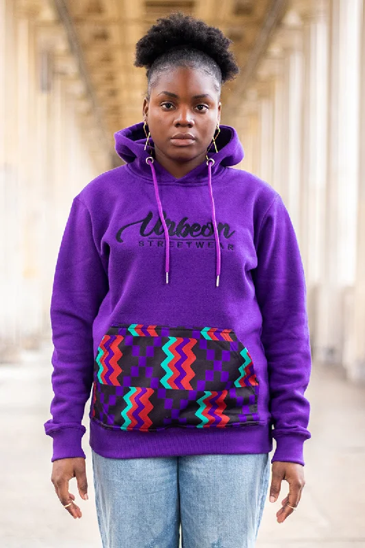 Women's sherpa - lined hoodie for extreme cold weather outdoor activitiesWomen Kente Hoodie in Deep Purple Women's sherpa - lined hoodie for extreme cold weather outdoor activitiesWomen Kente Hoodie in Deep Purple