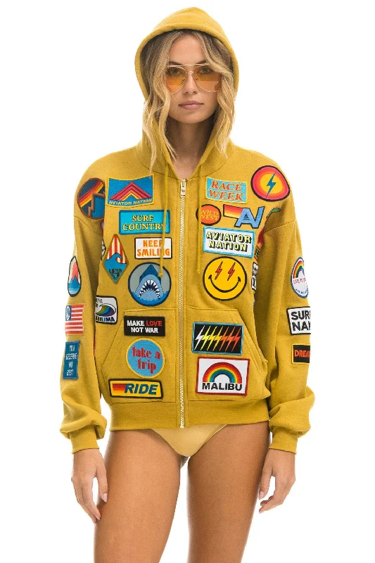 Women's tie - dye hoodie in bright colors for a retro and eye - catching styleVINTAGE PATCH ZIP HOODIE RELAXED - KHAKI Women's tie - dye hoodie in bright colors for a retro and eye - catching styleVINTAGE PATCH ZIP HOODIE RELAXED - KHAKI