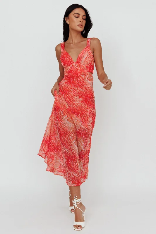Empire Waist Women Dress to Accentuate the Bust and Conceal the WaistWilla Tie Back Midi Dress Print Peach Empire Waist Women Dress to Accentuate the Bust and Conceal the WaistWilla Tie Back Midi Dress Print Peach