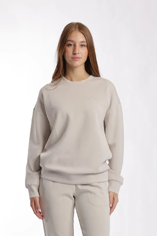 Women's graphic - printed sweatshirt featuring floral patterns for a feminine touchPremium luxe sueded scuba crewneck sweatshirt in bone Women's graphic - printed sweatshirt featuring floral patterns for a feminine touchPremium luxe sueded scuba crewneck sweatshirt in bone