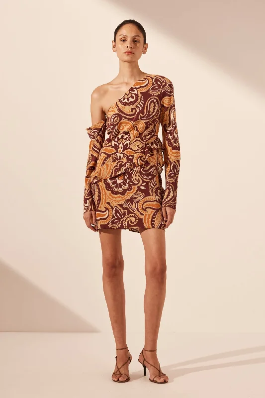 Plus Size Women Dress with a Flattering A - Line Cut for Comfort and StyleZAHRA SILK ASYMMETRICAL LONG SLEEVE RUFFLE MINI DRESS Plus Size Women Dress with a Flattering A - Line Cut for Comfort and StyleZAHRA SILK ASYMMETRICAL LONG SLEEVE RUFFLE MINI DRESS