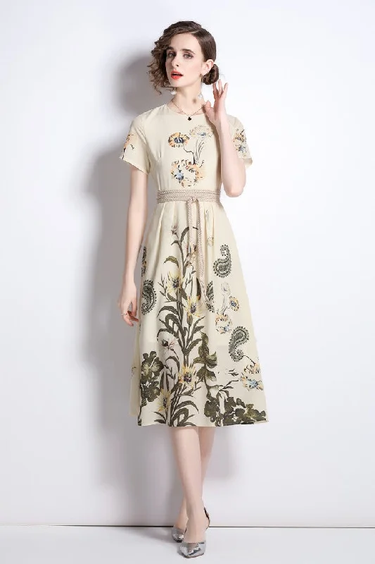 Printed Abstract Women Dress for a Modern and Artistic Appeal Printed Abstract Women Dress for a Modern and Artistic Appeal Creamy & Floral print Day A-line Crewneck Short Sleeve Midi Dress Printed Abstract Women Dress for a Modern and Artistic Appeal Printed Abstract Women Dress for a Modern and Artistic Appeal Creamy & Floral print Day A-line Crewneck Short Sleeve Midi Dress
